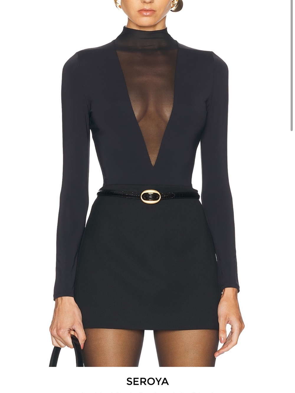 Seroya Jackie Mesh Plunge Long-Sleeve bodysuit